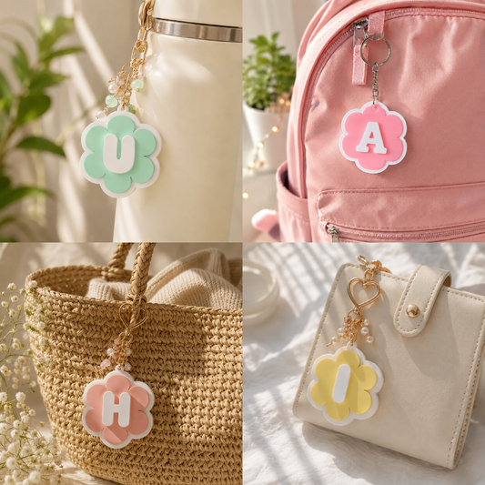 Personalized Flower Initial Keychain | Custom Color